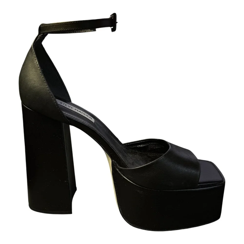 Steve Madden Womens Size 8 Black Kasiana Black Platform Ankle Strap Sandal